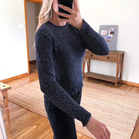 Samuji 100% Cotton Navy Classic Tight Knit Crew Neck Sheer Long Sleeve Sweater S - Picture 2 of 9